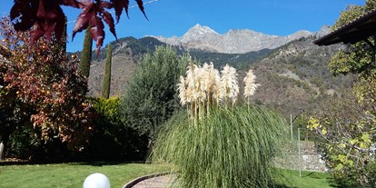 Pensionen - Terrasse - Lana (Trentino-Südtirol) - Unser Garten zur Nordseite mit herrlichem Blick auf den Naturpark Texelgruppe. Der Bekannteste Wanderweg ist der Meraner Höhenweg. - Pension Plarserhof
