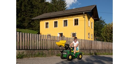 Pensionen - Umgebungsschwerpunkt: See - Stall - Traktorfahren will geübt sein - Haus Brunner - Ferienwohnung im Hühnerhotel