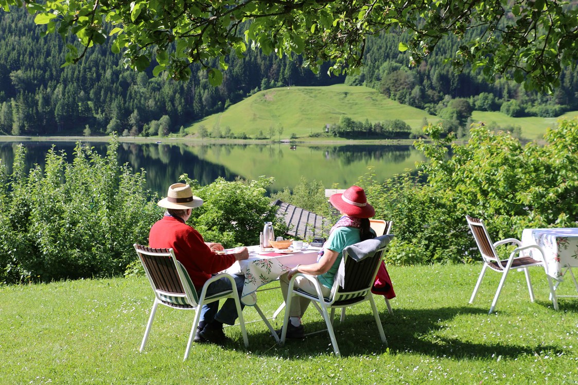 Frühstückspension: Bio-Frühstück im Obstgarten mit Seeblick - Pension Bergblick am Weissensee